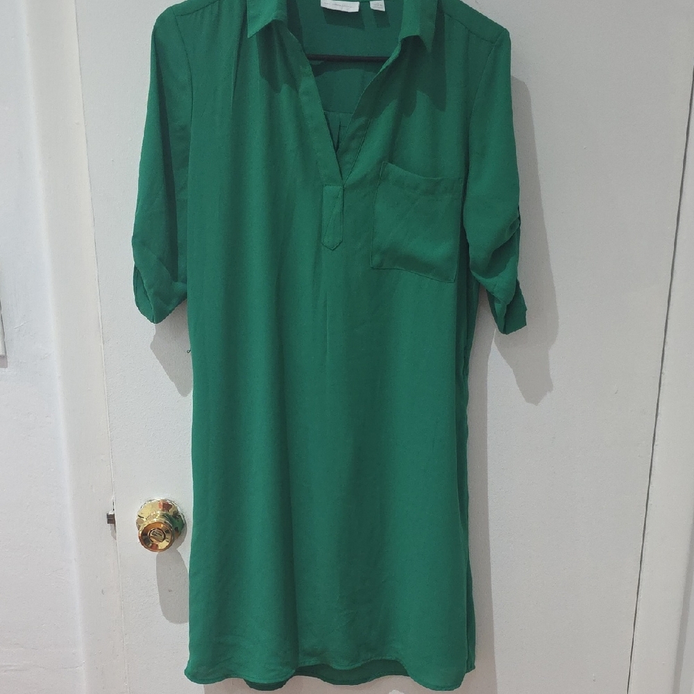 New York & Company Emerald Green Button-Down Tunic Dress